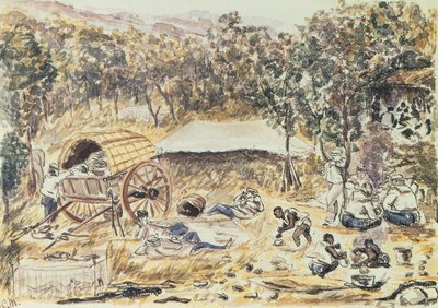 Evening Halt on the Journey to Seek a Road for the Carriage of the Lady Nyasa from the Falls to the Lake, c.1863 by English School
